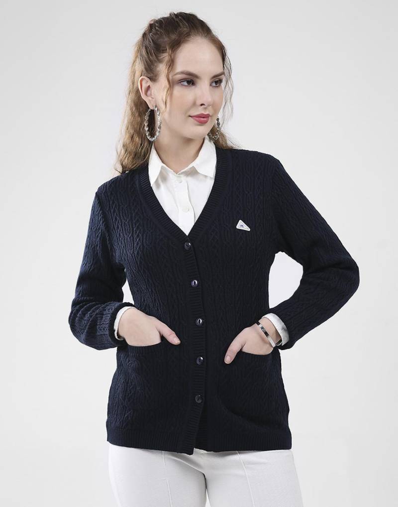 Monte Carlo Damen V-Ausschnitt Langarm Strickjacke XL navy blau von Joom DACH