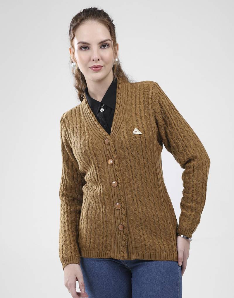 Monte Carlo Damen V-Ausschnitt Langarm Strickjacke XL senfgelb von Joom DACH