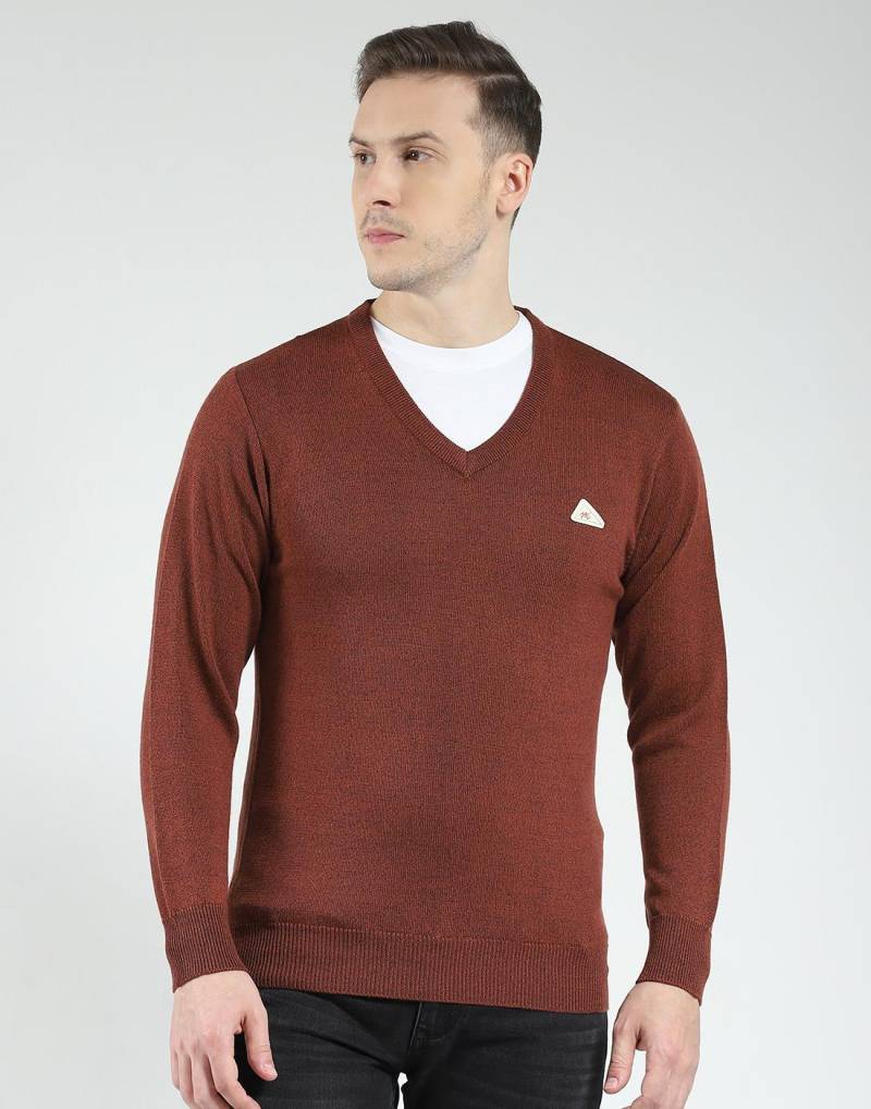 Monte Carlo Herren Wollpullover mit langen Ärmeln | V-Ausschnitt | Normale Passform | Uni-Muster | Warmer & stilvoller Pullover-Cardigan für Herren 3XL rostbraun von Joom DACH