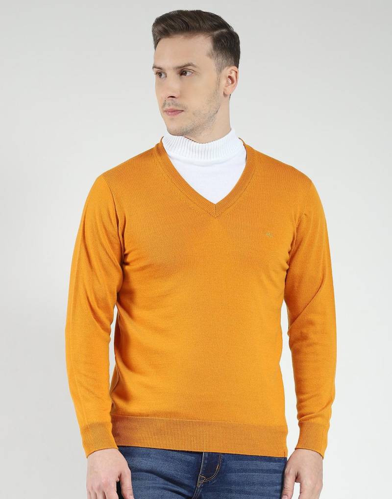 Monte Carlo Herren Wollpullover mit langen Ärmeln | V-Ausschnitt | Normale Passform | Uni-Muster | Warmer & stilvoller Pullover-Cardigan für Herren XL gold von Joom DACH