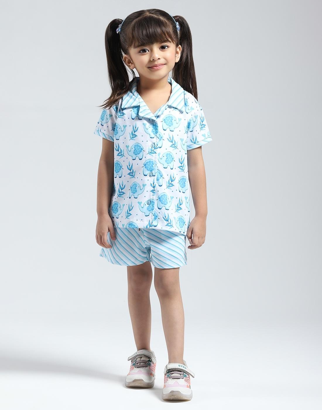 Monte Carlo Mädchen Reguläre Passform Bedrucktes Kurzarm-Shorts-Set 4-5 Years blau von Joom DACH