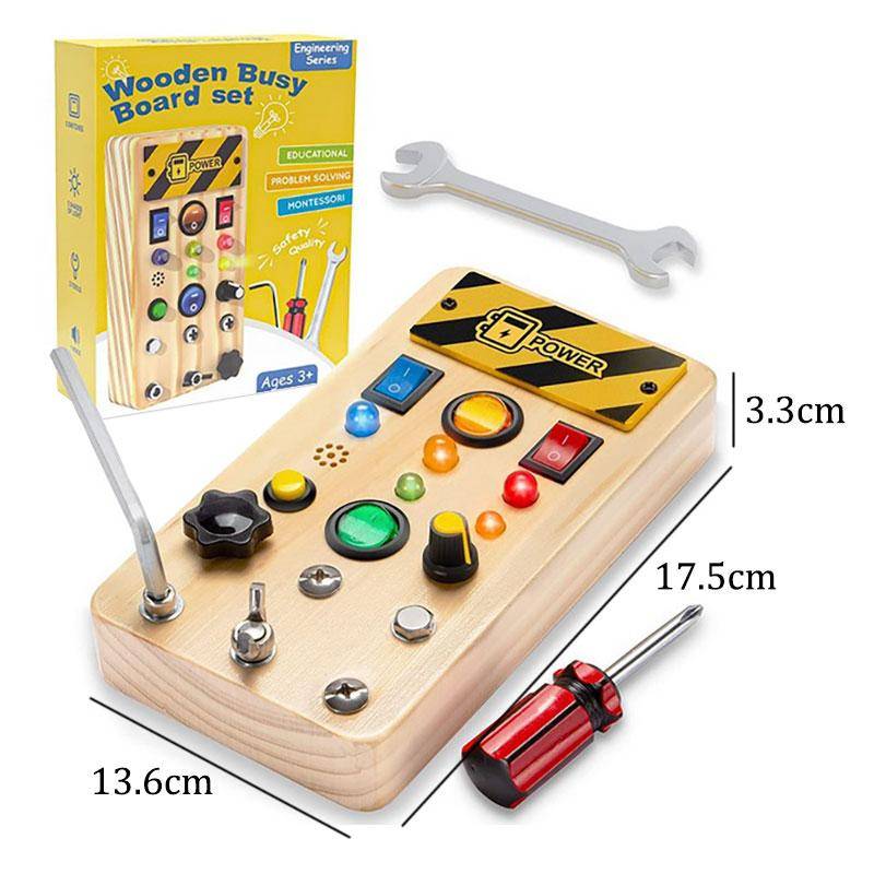 Montessori Busy Board Sensorisches Spielzeug aus Holz mit LED-Lichtschalter-Steuerplatine Reiseaktivitäten Kinderspiele für 2–4 Jahre alt von Joom DACH