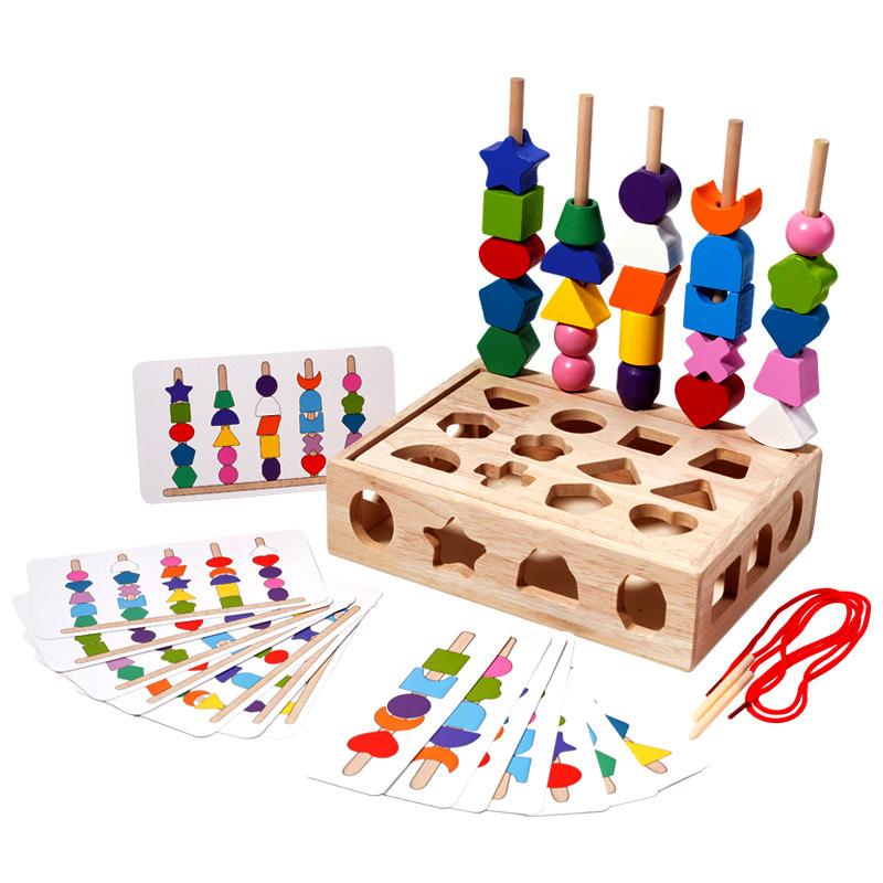 Montessori Holzspielzeug, bunte Perlenform, passende Form, Stapel-Puzzle-Spiel, Spielzeug für Kinder, Farbe, pädagogisches Erkenntnisspielzeug von Joom DACH