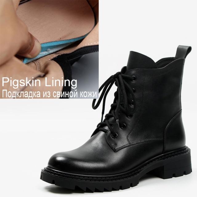 Mordoan Damenstiefel Herbst Winter Echtes Rindsleder Schnürstiefeletten Runde Zehen Plateauschuhe Stiefeletten Damen Winterstiefel 34 von Joom DACH