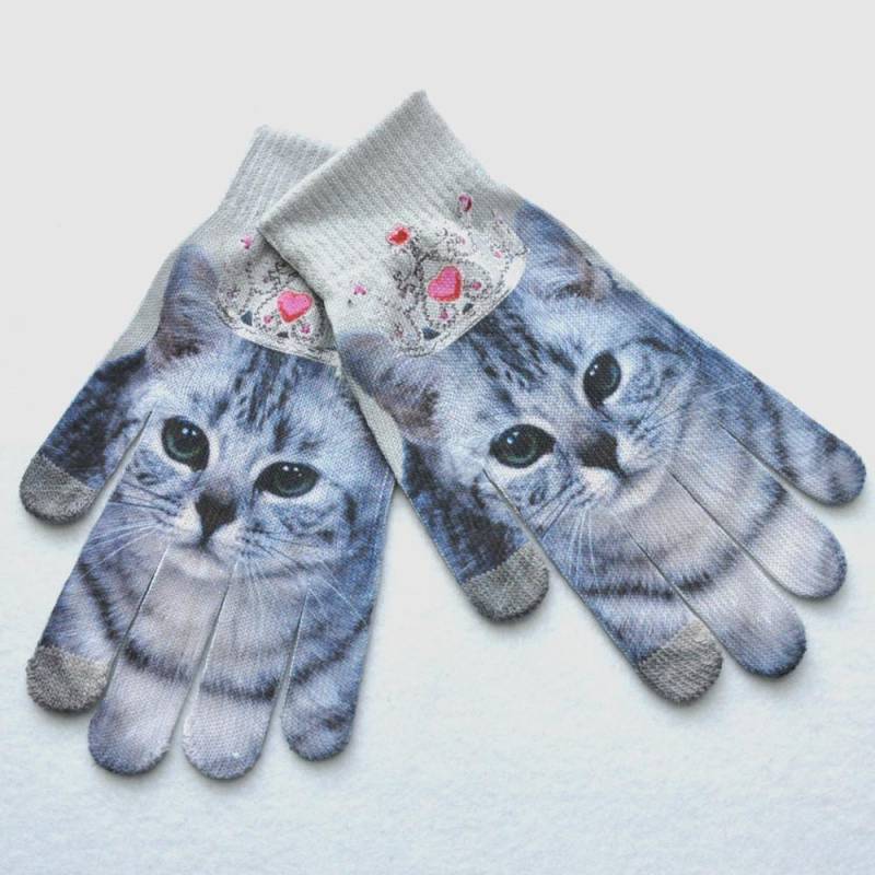 Mother CareHerren-Frauen-Winter-warme 3D-Druck-gestrickte Telefon-Schirm-Katzen-Haustier-süße Handschuhe von Joom DACH