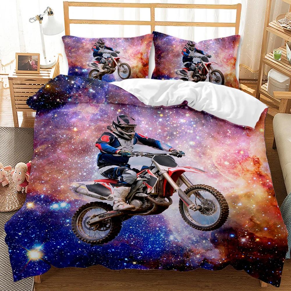 Motorrad Bettbezug Set Motocross Racing Bettwäsche Dirtbike Extremsportarten Für Männer Teenager Jungen Kinder Polyester Bettdeckenbezug EU single(135x200cm) von Joom DACH