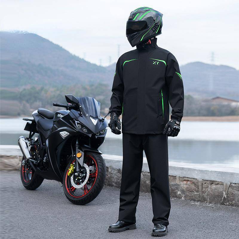 Motorrad-Regenanzug für Herren, gut sichtbare reflektierende Arbeitsregenjacke und -hose für alle Sportarten, Farmangeln, Motorrad XXL gelb von Joom DACH