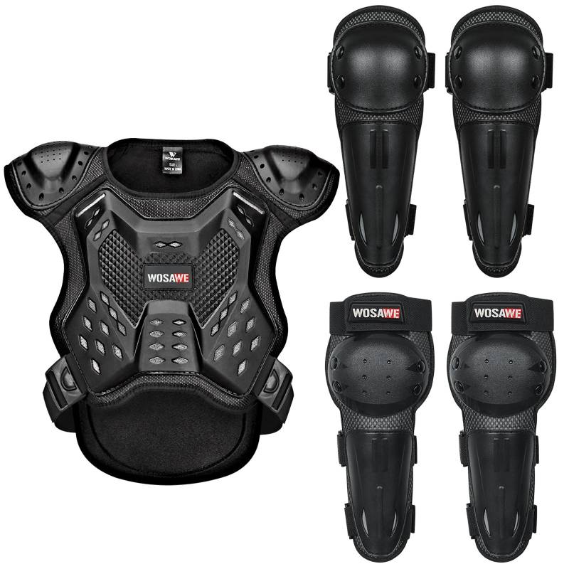 Motorrad-Rüstungssets für Kinder, Brustschutz, Knie- und Ellenbogenschützer, Getriebeschutz M schwarz von Joom DACH