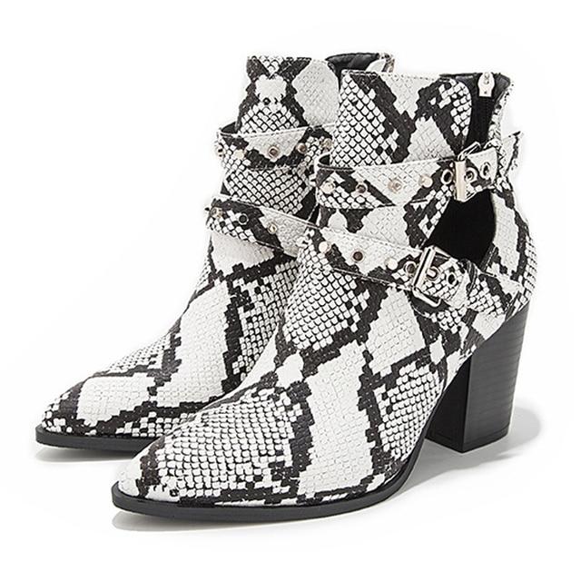 Motorrad Western Cowboystiefel Damen Schlange Pu Leder Kurze Kosaken High Heels Cowgirl Booties Schnalle Ankle Botas Schuhe 39 weiß von Joom DACH
