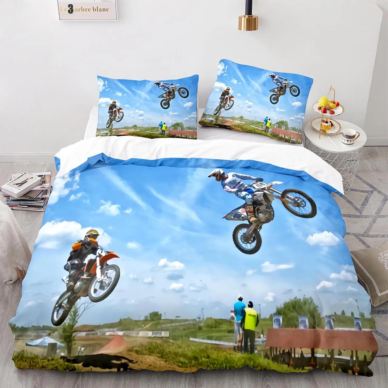 Motorradfahrer Bettbezug Dirt Bike Bettwäscheset Motocross Steppdeckenbezug für Männer Strapazierfähig Queen King Polyester Bettdeckenbezug 70x133cm von Joom DACH