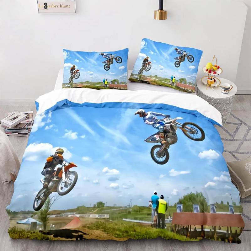 Motorradfahrer Bettbezug Dirt Bike Bettwäscheset Motocross Steppdeckenbezug für Männer Strapazierfähig Queen King Polyester Bettdeckenbezug 70x133cm von Joom DACH