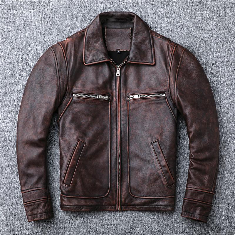 Motorradjacke im Used-Look Retro Echtlederjacke aus Rindsleder der ersten Schicht für Herren Reverslederjacke XXXXL braun von Joom DACH