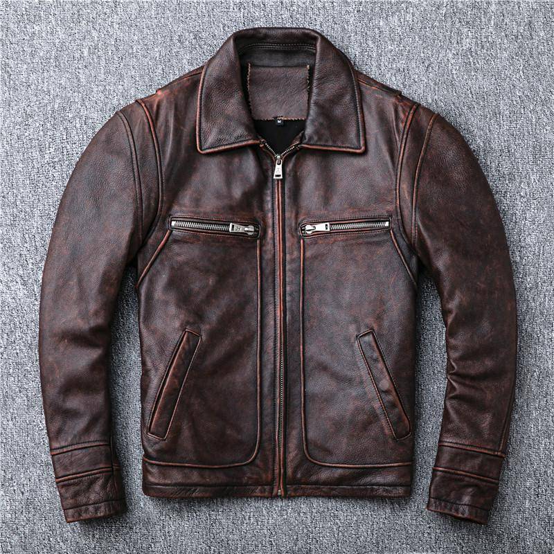 Motorradjacke im Used-Look Retro Echtlederjacke aus Rindsleder der ersten Schicht für Herren Reverslederjacke XXXXL braun von Joom DACH