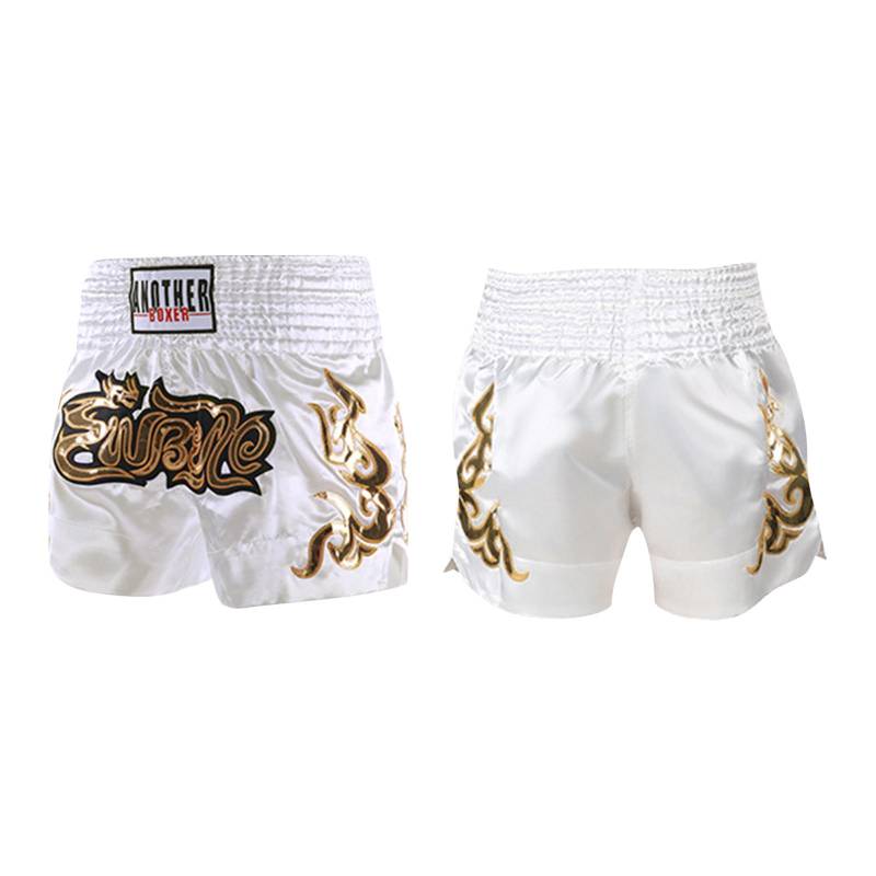 Muay-Thai-Trainings-Boxshorts für Erwachsene und Kinder, mit Leder überzogene bestickte Shorts M weiß Muay-Thai-Trainings-Boxshorts für Erwachsene und Kinder, mit Leder überzogene bestickte Shorts M weiß von Joom DACH