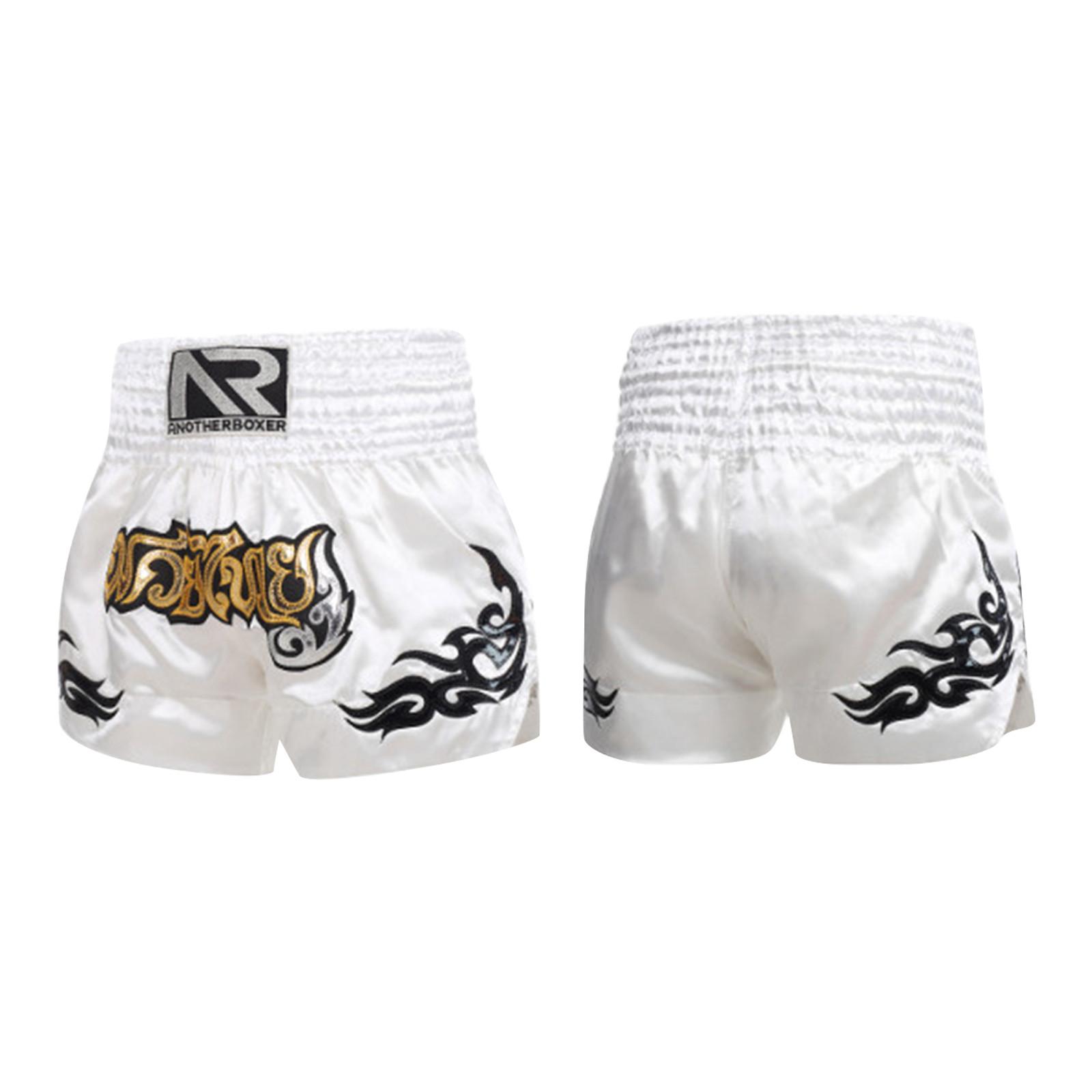 Muay-Thai-Trainings-Boxshorts für Erwachsene und Kinder, mit Leder überzogene bestickte Shorts XL silber von Joom DACH