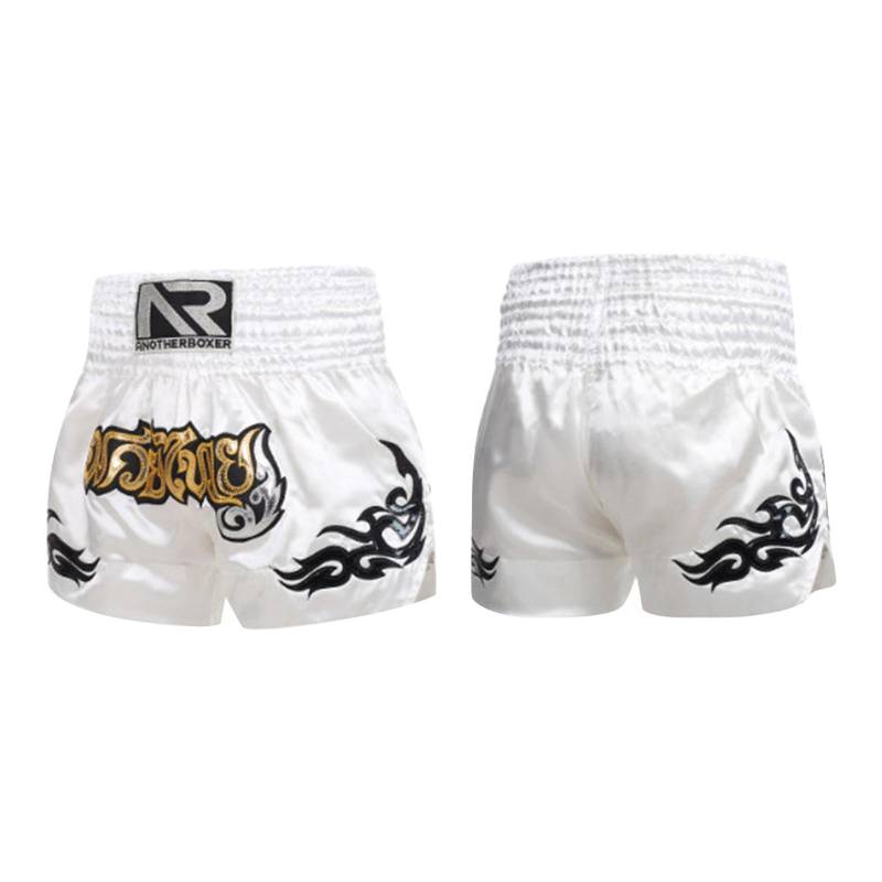 Muay-Thai-Trainings-Boxshorts für Erwachsene und Kinder, mit Leder überzogene bestickte Shorts XL silber von Joom DACH