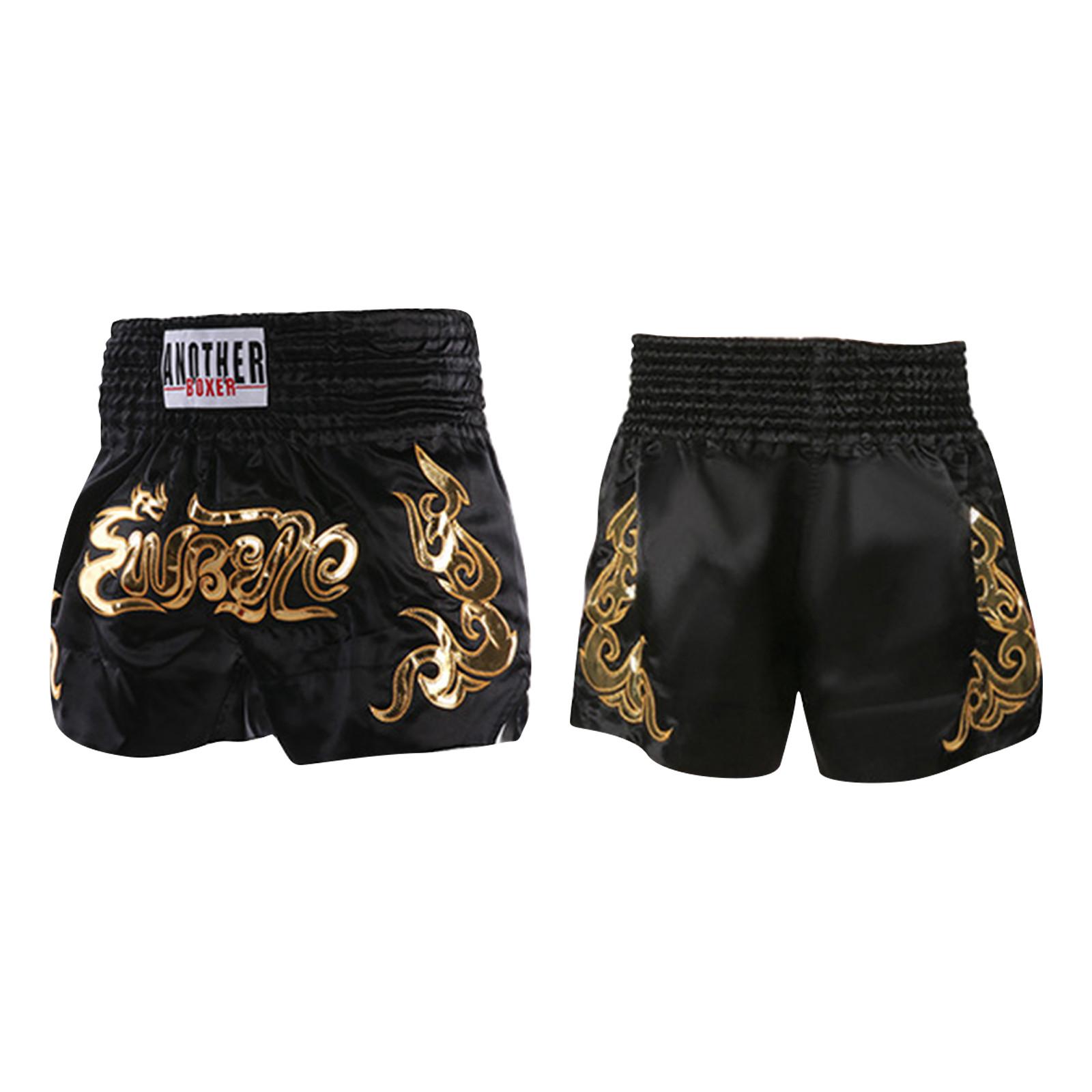 Muay-Thai-Trainings-Boxshorts für Erwachsene und Kinder, mit Leder überzogene bestickte Shorts XS schwarz von Joom DACH