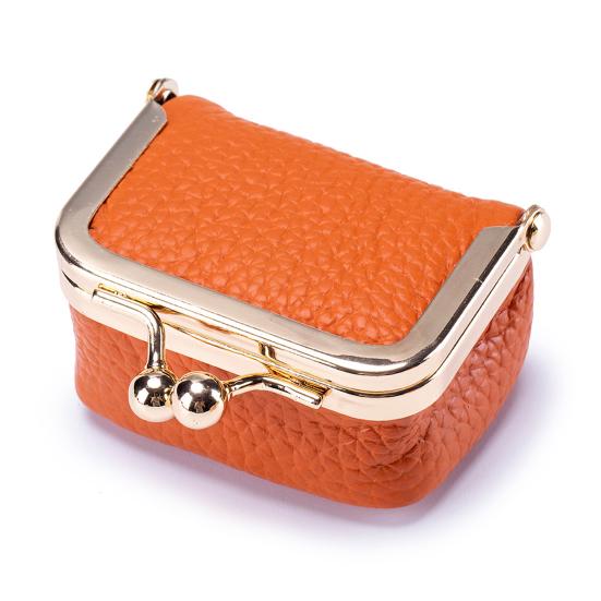 Münzbörse, kleine Schmucktasche, Kunstleder, goldener Clip-Verschluss, Ohrringe, Ringe, Halsketten-Organizer orange von Joom DACH