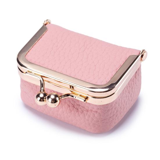 Münzbörse, kleine Schmucktasche, Kunstleder, goldener Clip-Verschluss, Ohrringe, Ringe, Halsketten-Organizer rosa von Joom DACH