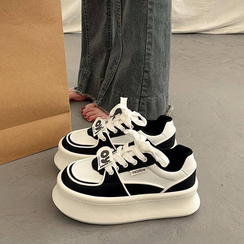 Muffin-Plateau Weiße Schuhe Damen Allround Nischen-Sneaker Frühling Neu Höhenvergrößernd Lässiger Sneaker 40 schwarz von Joom DACH
