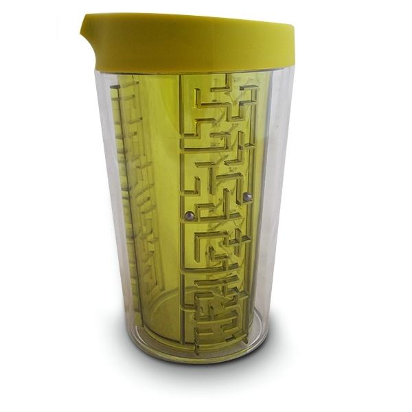 Becher mit Labyrinthspiel Becher mit 4 Labyrinthen und rotem Deckel von Joom DACH