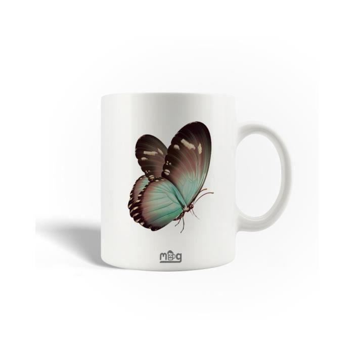 Mug en Céramique Papillon Bleu Et Marron Dessin Coloré von Joom DACH