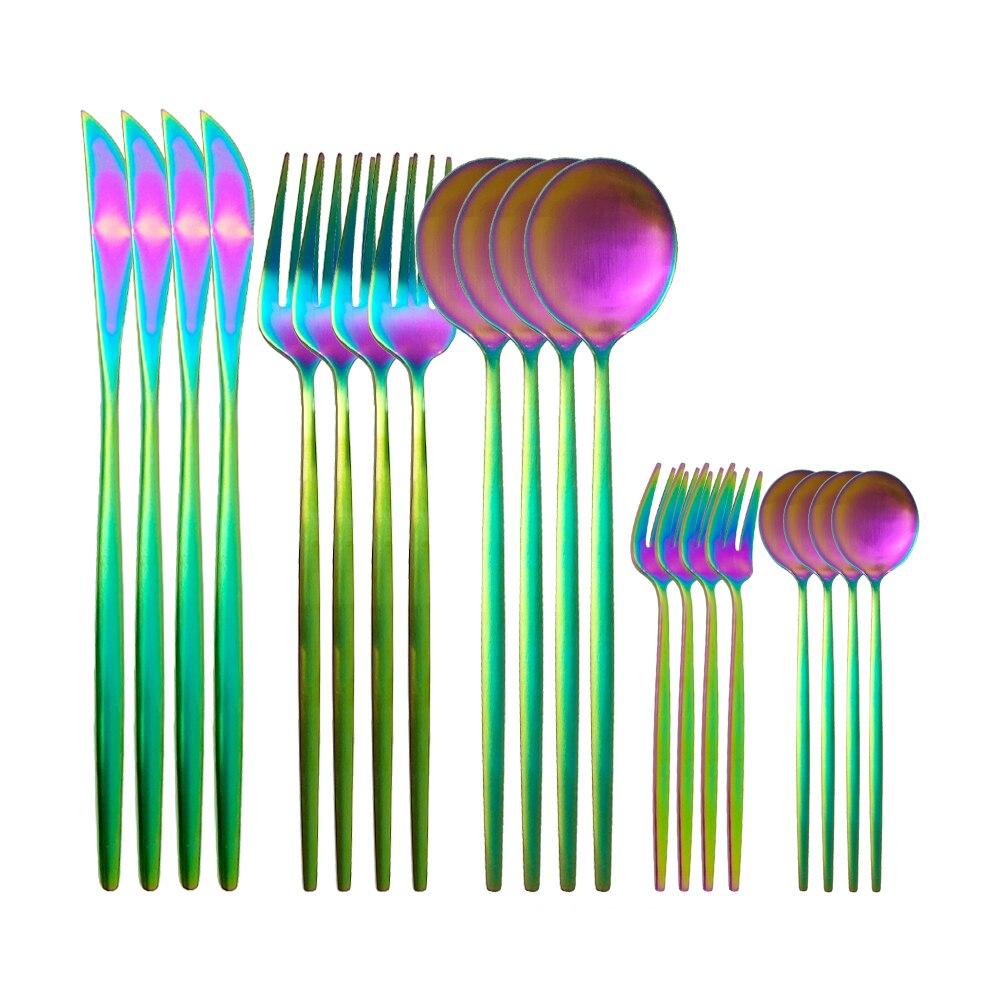 Multi-Farben 20Pcs Besteck Set Geschirr Set Abendessen Messer Kuchen Gabel 304 Edelstahl Regenbogen Besteck Hause Geschirr se silber von Joom DACH