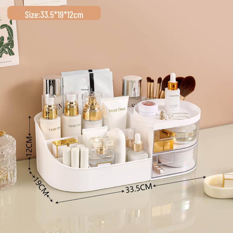 Multifunktionale Kosmetik-Aufbewahrungsbox mit Schminkspiegel und Lippenstift-Organizer Large weiß/elfenbein von Joom DACH