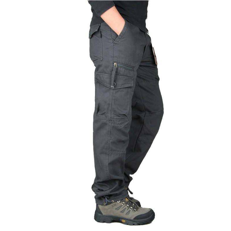 Multifunktionale einfarbige Outdoor-Freizeithose für Herren Arbeitskleidung Hose mit mehreren Taschen Lockere Hose Cargohose 4XL grau von Joom DACH