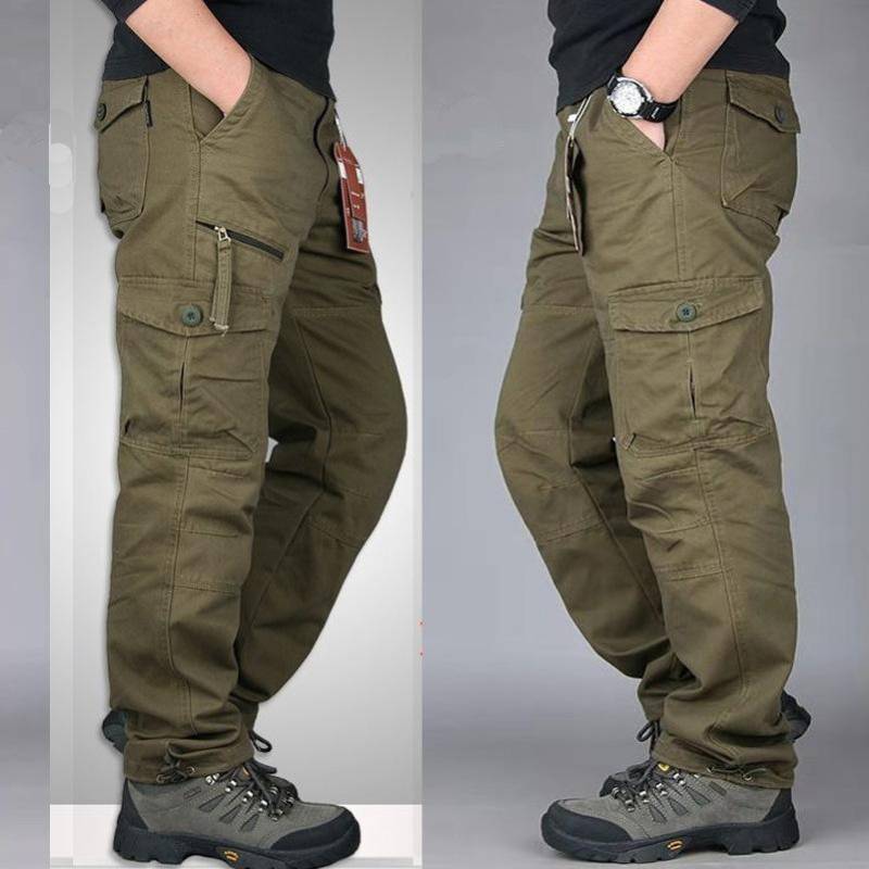 Multifunktionale einfarbige Outdoor-Freizeithose für Herren Arbeitskleidung Hose mit mehreren Taschen Lockere Hose Cargohose L armee grüne von Joom DACH