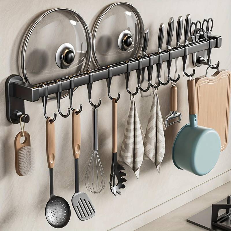 Multifunktionaler Küchen-Organizer – perfekt für Essstäbchen, Messer, Gewürze usw. | Einfache Montage durch Kleben oder Schrauben Total length 13.78 inches schwarz von Joom DACH