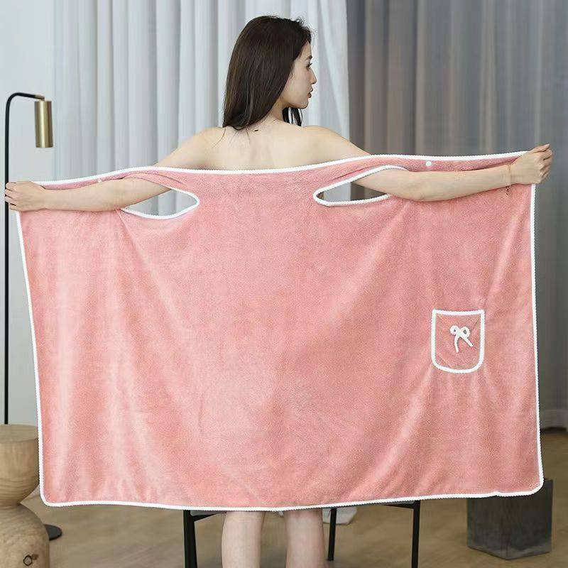 Multifunktionales Damen-Reise-Freizeit-Badetuch, weicher, saugfähiger Bademantel, Schleife, Tasche, Baderöcke, Strandtücher one size rosa von Joom DACH