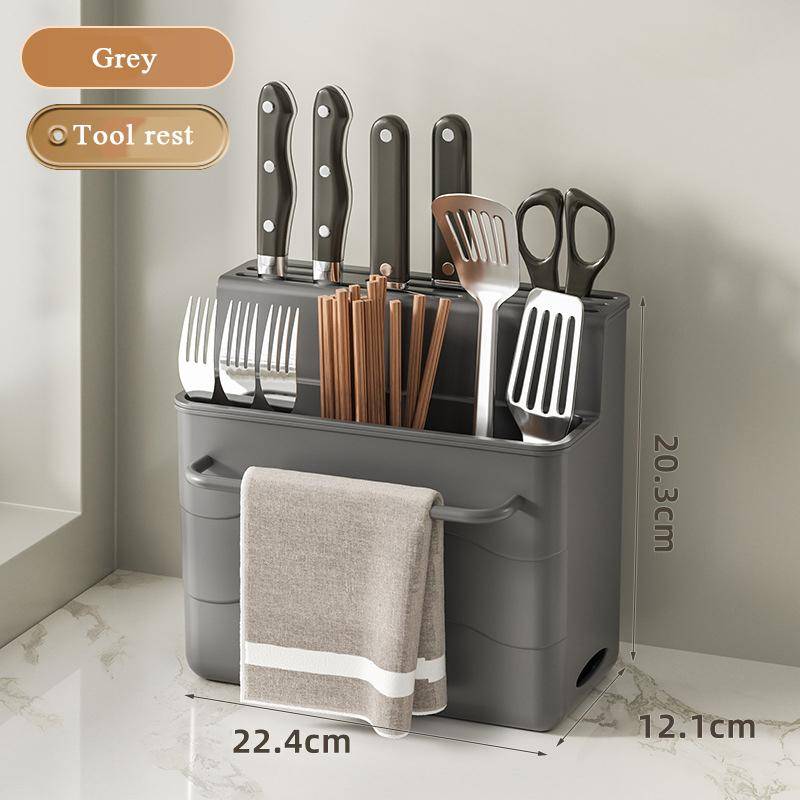 Multifunktionales Messerregal, Regal für Küchenmesser, Wandaufbewahrung, Arbeitsplatte, Gemüsemesser, Fleischmesser, Platzhalter tool rest grau von Joom DACH