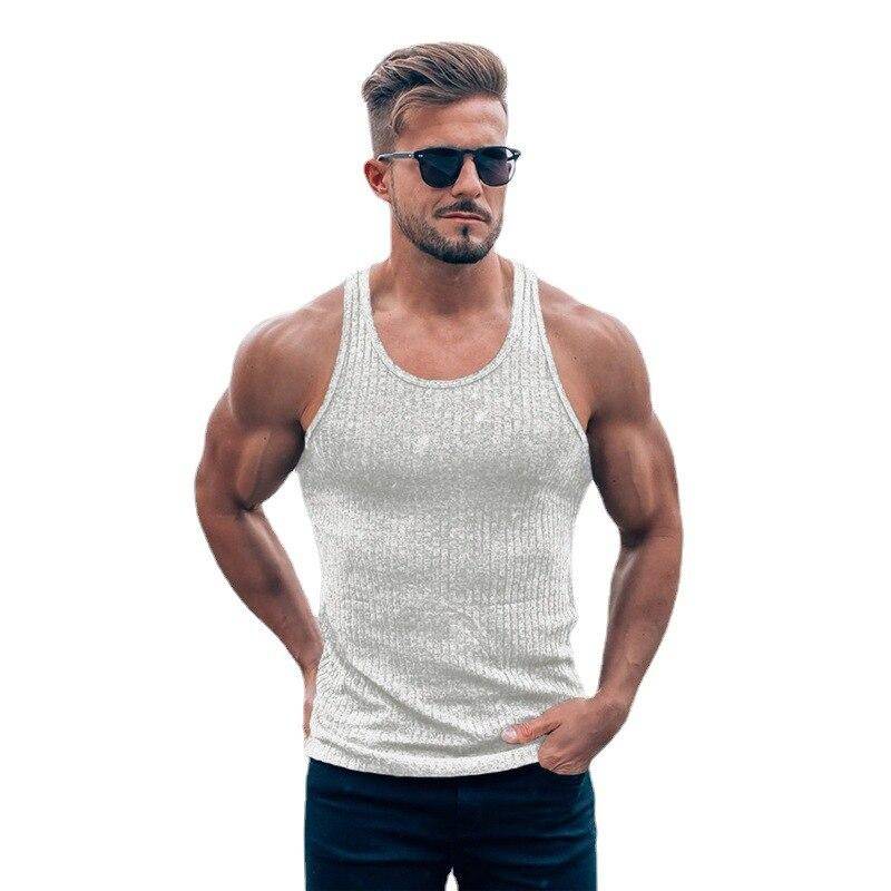 Muscleguys Fitness Ärmelloses T-Shirt Gestrickte Slim-Fit Weste Sportstreifen Gym Stringer Tanktop Herren Einfarbig Mode Singlets Sommerbekleidung L weiß von Joom DACH