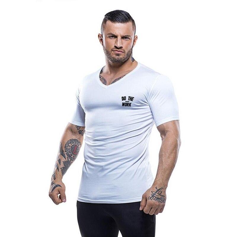 Muscleguys Neue Marke Herren Bedrucktes V-Ausschnitt Kurzarm Bequemes T-Shirt Baumwolle Mode Tops Lässige Atmungsaktive Kurzarm T-Shirts XXL weiß von Joom DACH