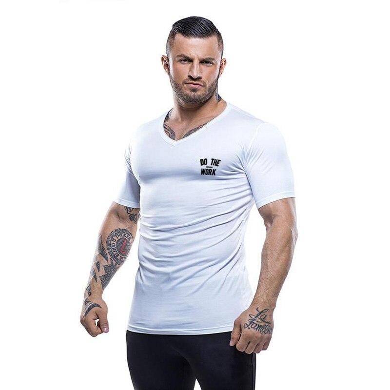 Muscleguys Neue Marke Herren Bedrucktes V-Ausschnitt Kurzarm Bequemes T-Shirt Baumwolle Mode Tops Lässige Atmungsaktive Kurzarm T-Shirts XXL weiß von Joom DACH