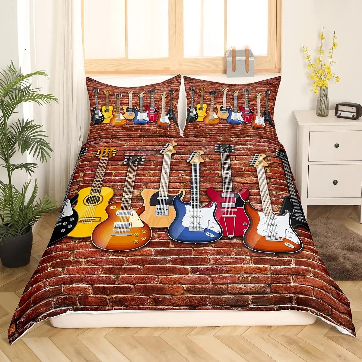 Musik Bettwäsche Set Klaviertastatur Musiknote Bettbezug Queen Size Bettwäsche Bettdecke Mikrofaser Gitarre Polyester Bettwäschesets EU single(135x200cm) von Joom DACH