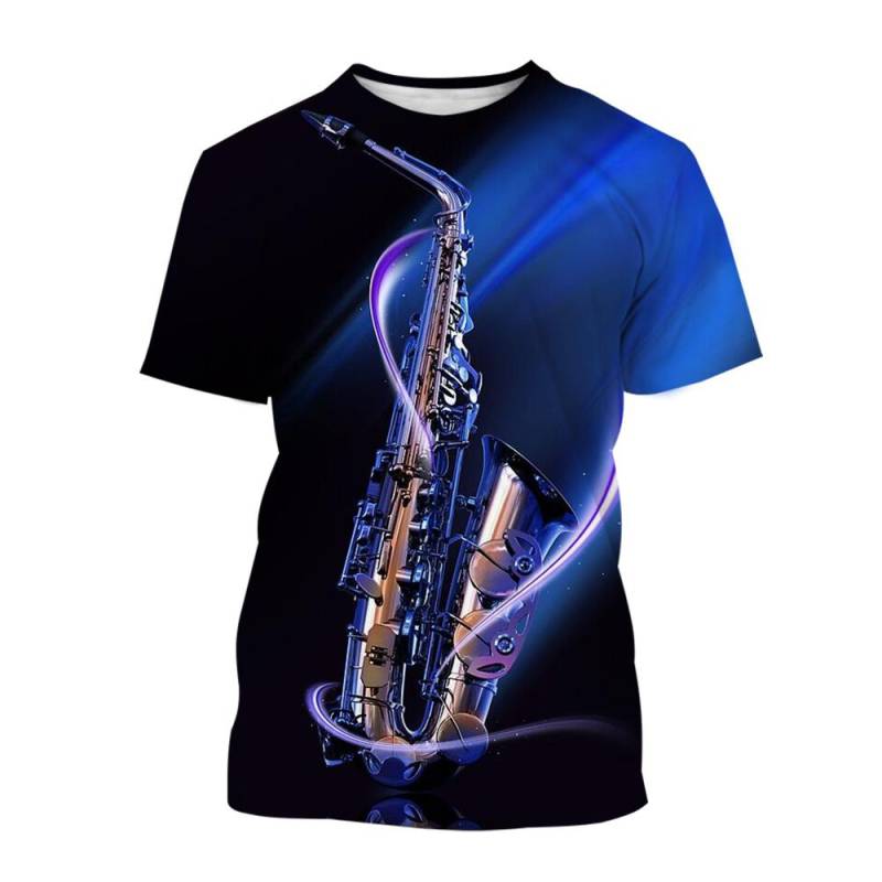 Musikinstrument Saxophon T-shirt Sommer männer Casual Musik Kunst Kurzarm T Hip Hop Persönlichkeit harajuku Print Tops M von Joom DACH