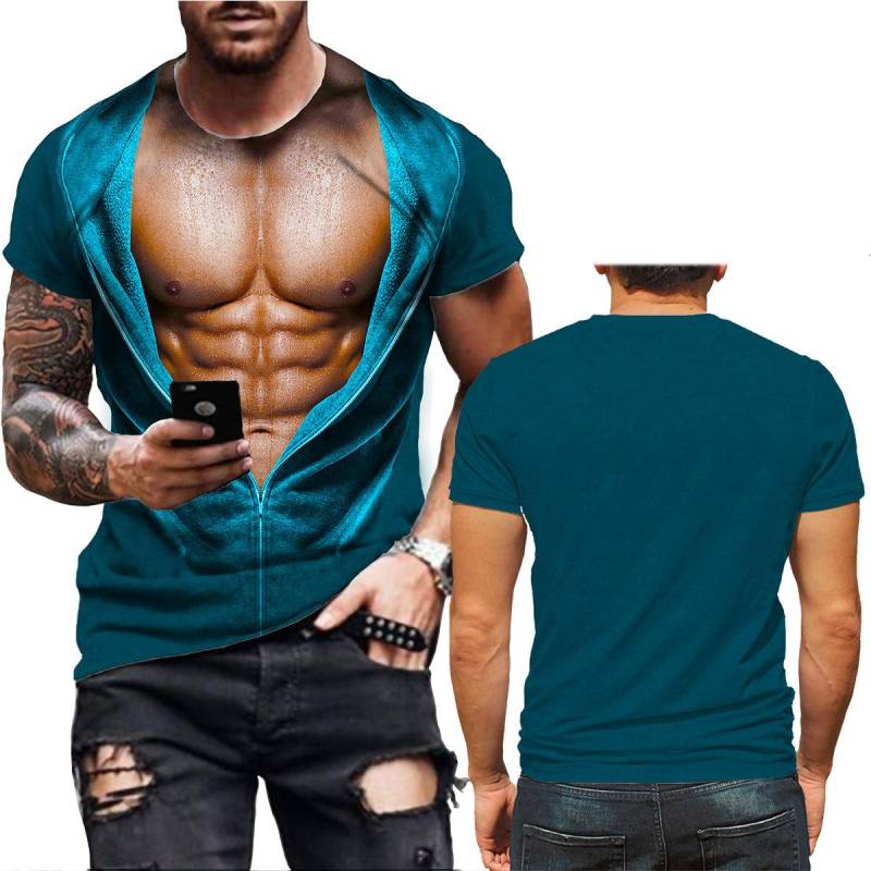Muskelkörper 3D-Druck T-Shirt Herren Sommer T-Shirt Kleidung Mode Street Tees Lustiges Fleischmuster Kurzarm Trendy Tops 2XL von Joom DACH