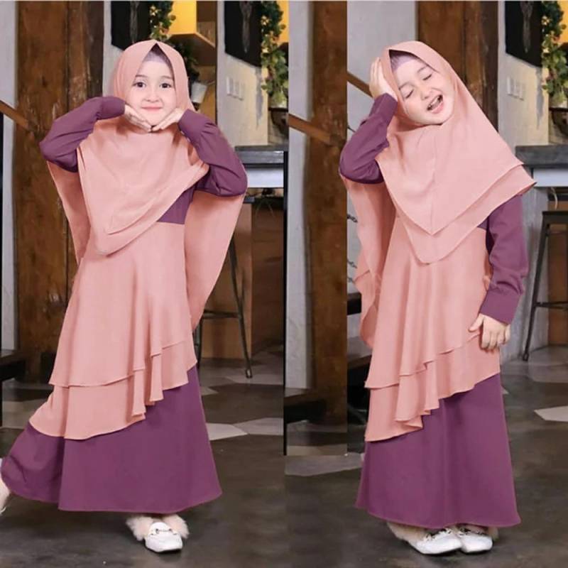 Muslimische islamische Baby-Mädchen-Ramadan-Abaya mit Hijab, ganzlange Robe, Burka, Maxi-Kleider für kleine Kinder/Kleinkinder 110 violett von Joom DACH