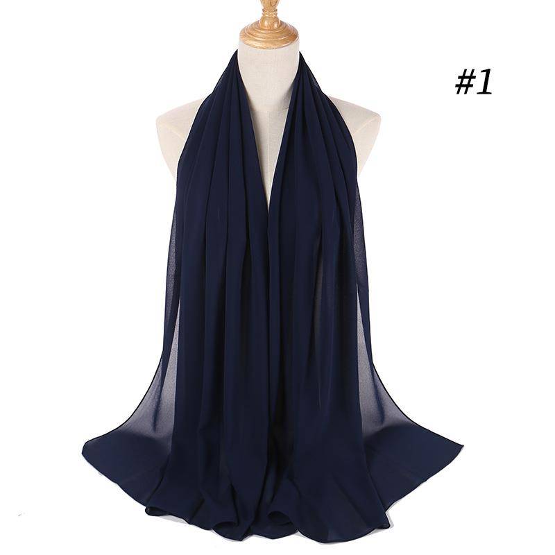Muslimischer Bubble-Chiffon-Hijab-Schal für Damen, einfarbig, weiche lange Tücher und Tücher, Georgette, islamische Kopftücher, Damen-Hijabs 01 von Joom DACH
