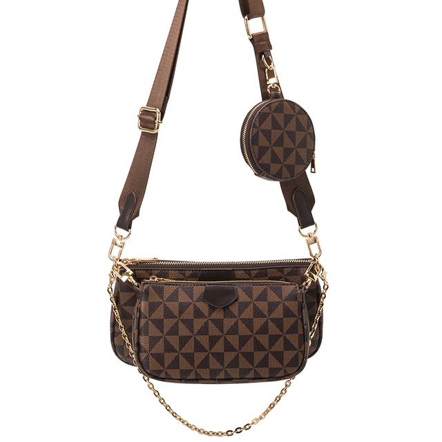 Muster Mehrfarbig Modemarke Designer 3-IN-1 Messenger Handtasche Umhängetasche Schultertasche Damentasche braun von Joom DACH