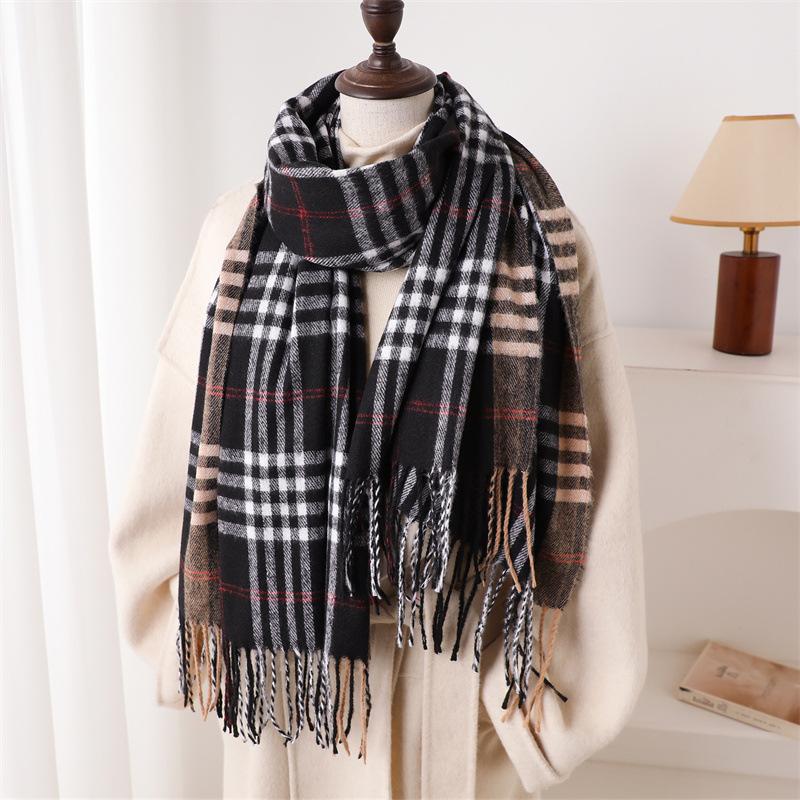 Muster im britischen Stil Herbst und Winter warmer Schal Damen Schal Mode vielseitig Pendler Fransen Imitation Kaschmirschal 200cmX62cm (with tassel) von Joom DACH