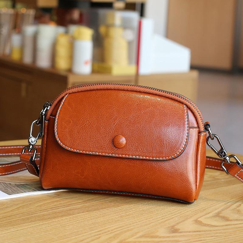 Mutter Weiches Leder Damen Tasche Handy Tasche Einzelne Schulter Umhängetasche Damen Einkaufs Geldbörse Mini Tasche braun von Joom DACH