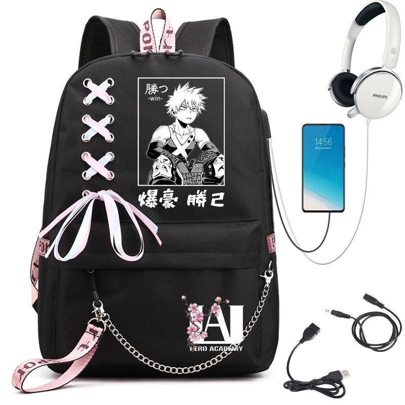 My Hero Academia Anime Damen Rucksack USB-Anschluss Damen Reise Rucksack Umhängetasche Katsuki Bakugo Anime Trend Laptop Rucksack von Joom DACH