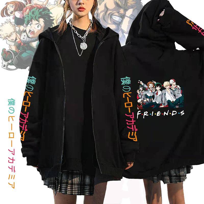 My Hero Academia Anime Kapuzenpullover Herren Damen Reißverschluss-Hoodies Bakugo Himiko Shoto Sweatshirt Harajuku Unisex Streetwear Zip-Jacke S schwarz von Joom DACH