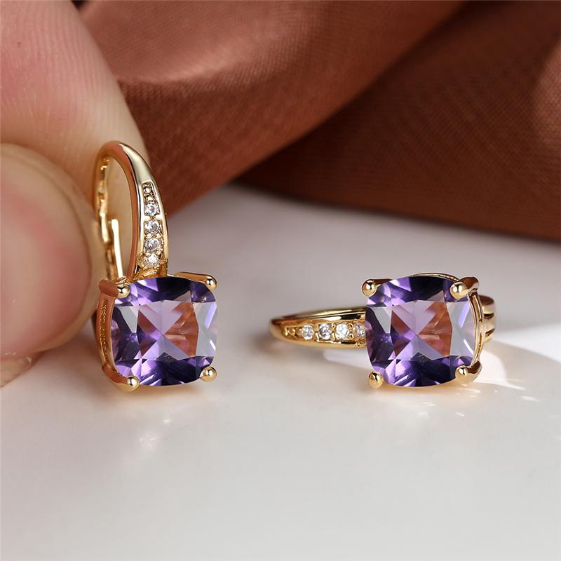 Mystische Regenbogen Prinzessin Cut Stein Creolen Für Frauen Vintage Gold Farbe Party Hochzeit Ohrringe violett von Joom DACH