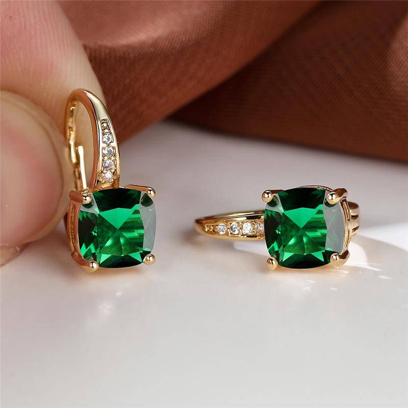 Mystische Regenbogen Prinzessin Cut Stein Creolen Für Frauen Vintage Gold Farbe Party Hochzeit Ohrringe grün von Joom DACH