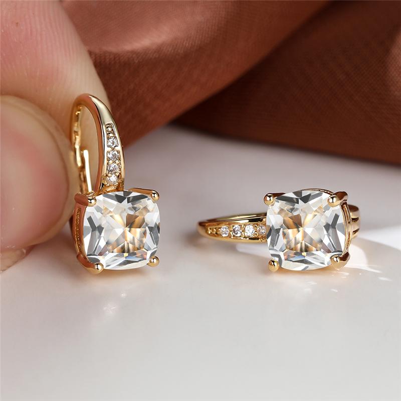 Mystische Regenbogen Prinzessin Cut Stein Creolen Für Frauen Vintage Gold Farbe Party Hochzeit Ohrringe weiß von Joom DACH