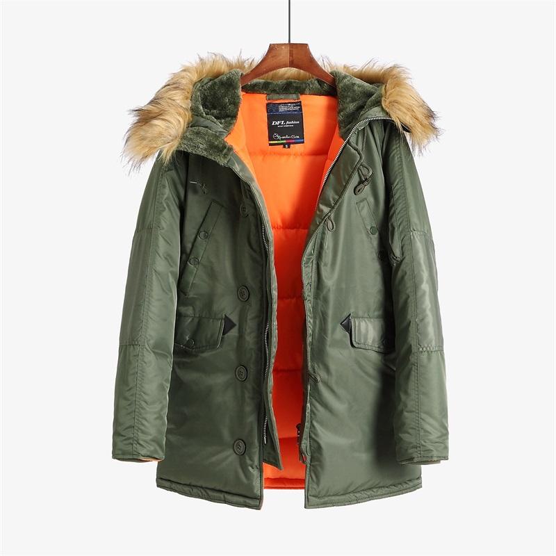 N-3B Winter ALASKA Mantel Herren Pelzkapuze Slim Fit Dicke Parka Gepolsterte Militärjacke für Kaltes Wetter XL armee grüne von Joom DACH